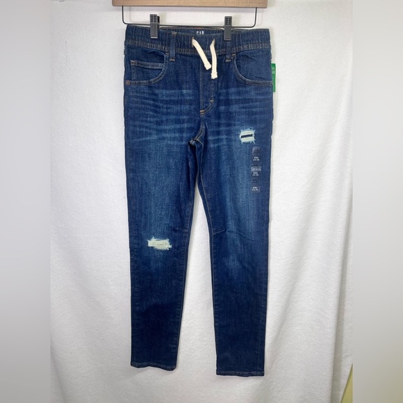 Gap Pull on Stretch Slim Denim Jeans Boys XXL 14-16 Blue Tie Distressed 1773 - Picture 1 of 10